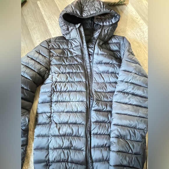 H&M Shiny Gray Hooded Puffer Jacket - Picture 1 of 4